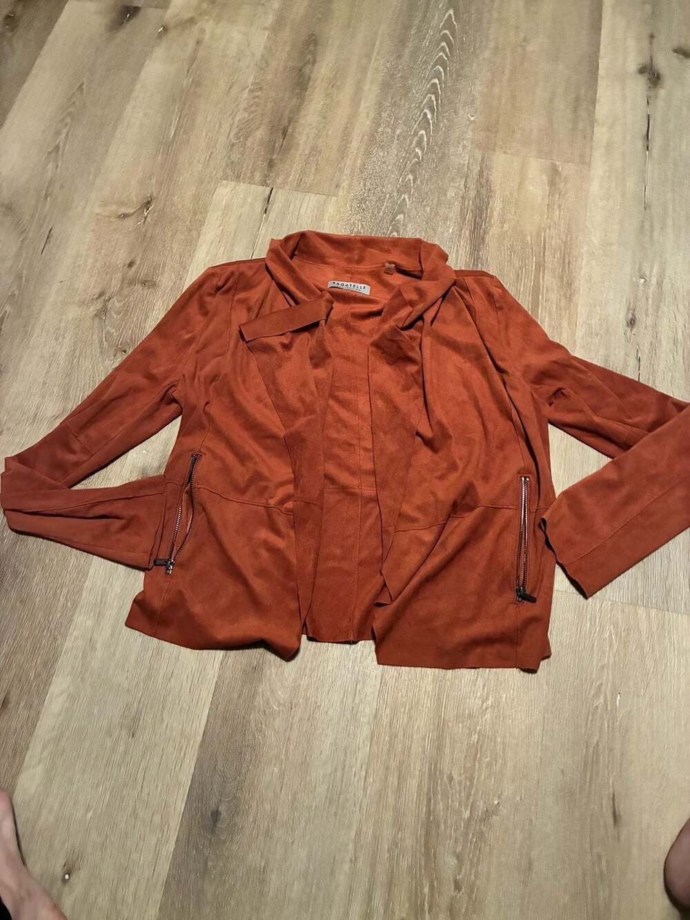 Bagatelle Collection Rust Orange Faux Suede Open Front Jacket Size M